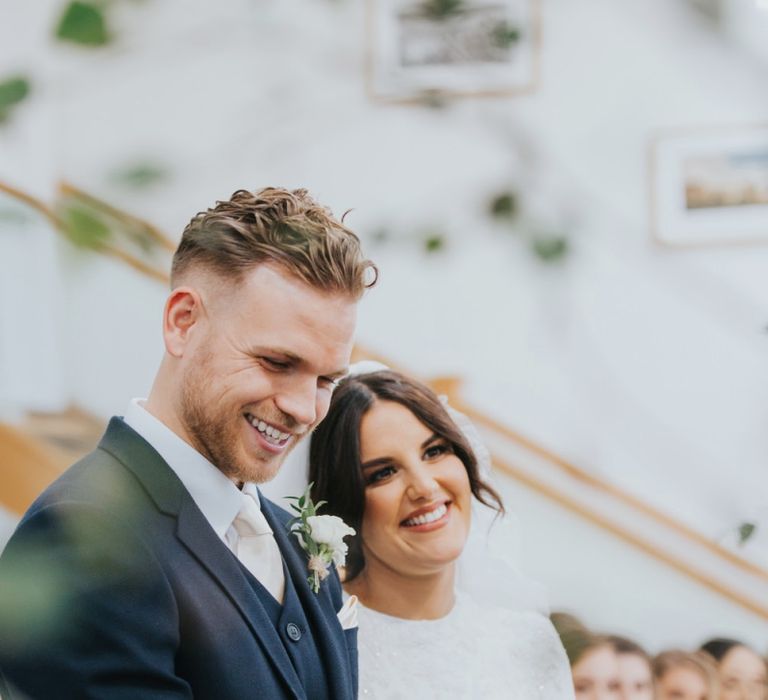 Bride and groom during wedding ceremony in Yorkshire