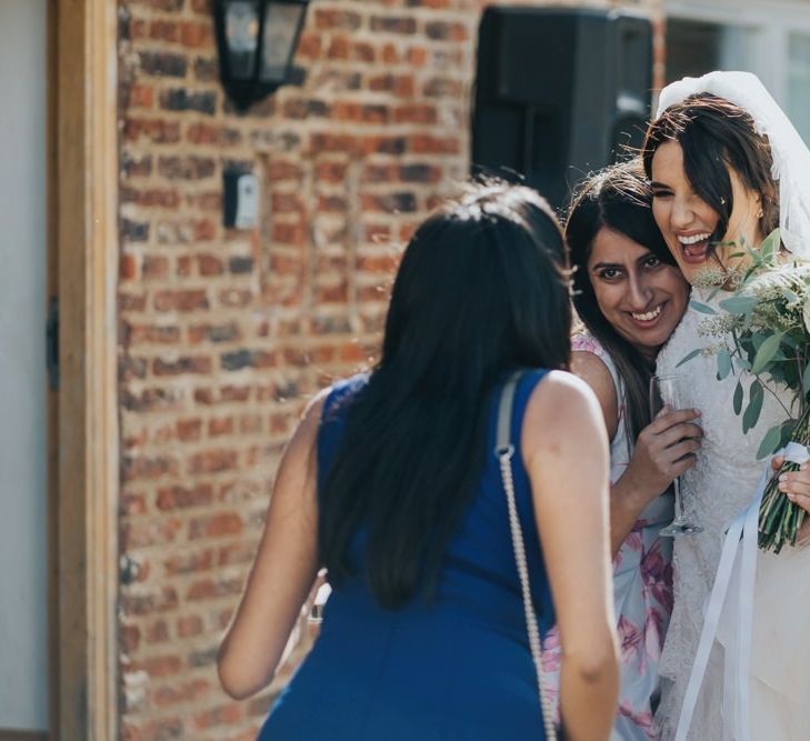 Bride mingles with guests after civil ceremony