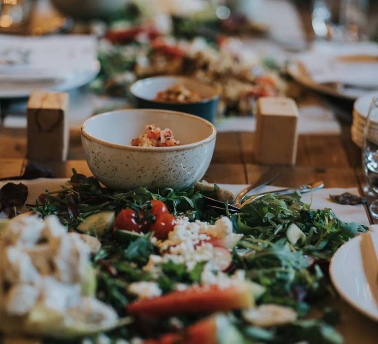 Sharing platters for guests at wedding breakfast in Yorkshire