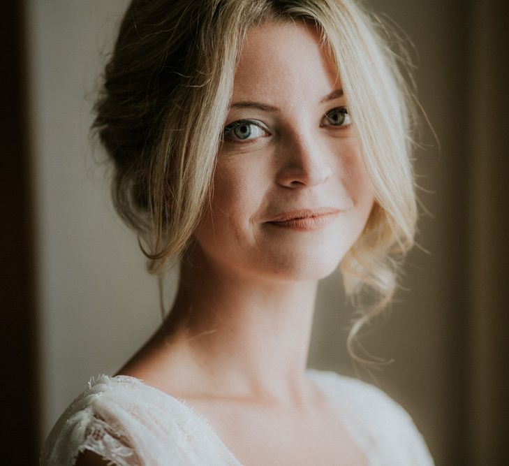 Natural Bridal Makeup and Pinned Bridal Updo