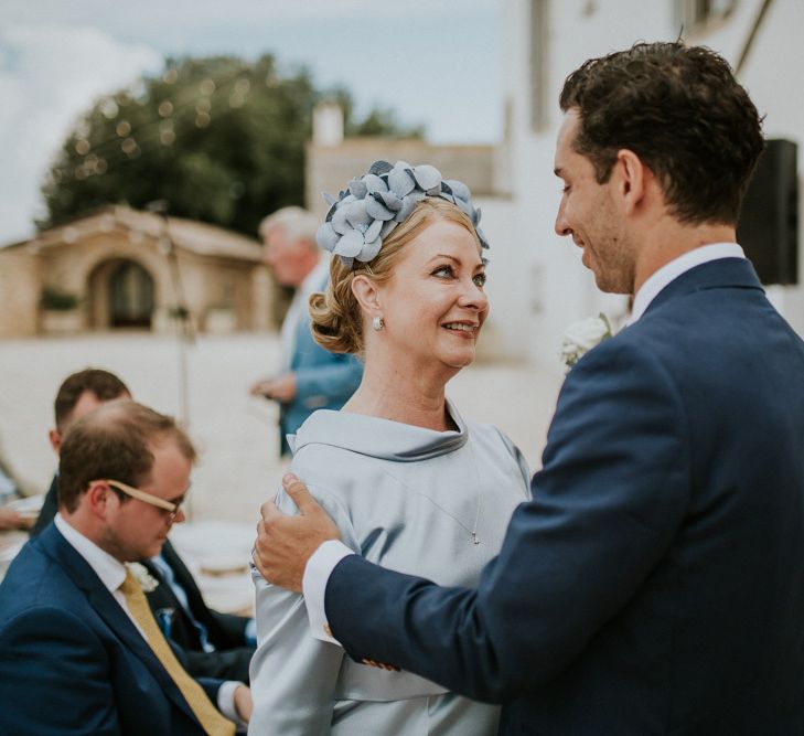 Mother of The Bride in Powder Blue Dress and Matching  Floral Headdress