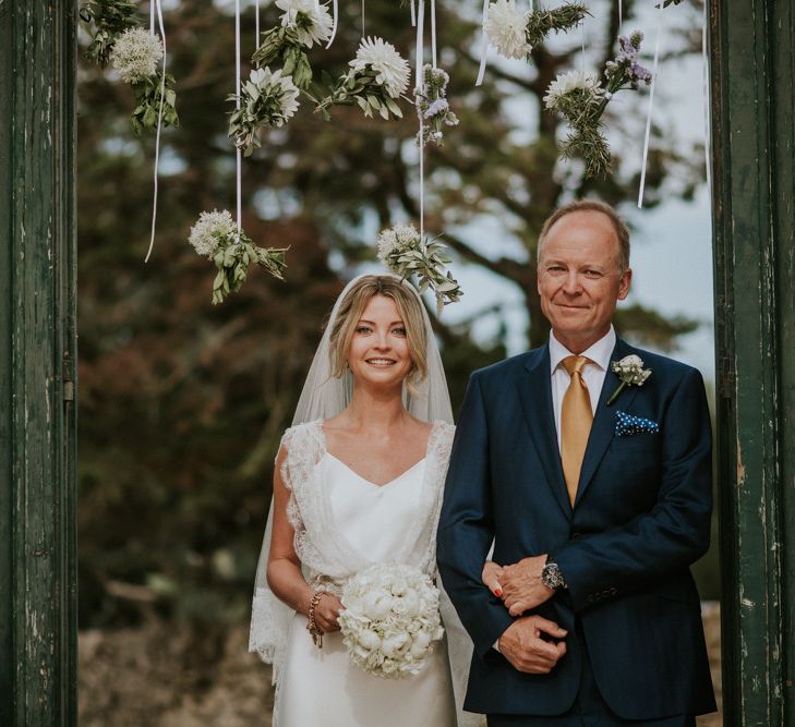 Wedding Ceremony Bridal Entrance in Halfpenny Wedding Dress  with Father of the Bride