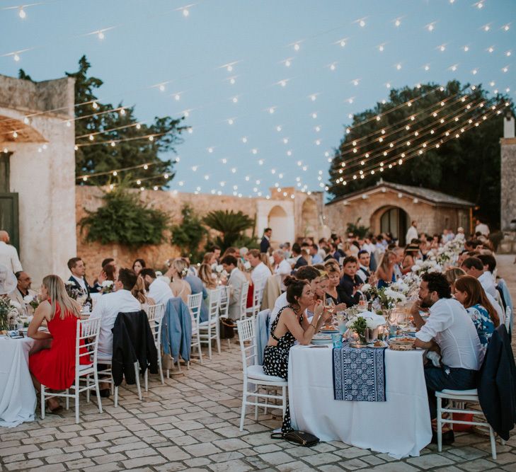 Italian Outdoor Wedding Reception with Festoon Light Canopy