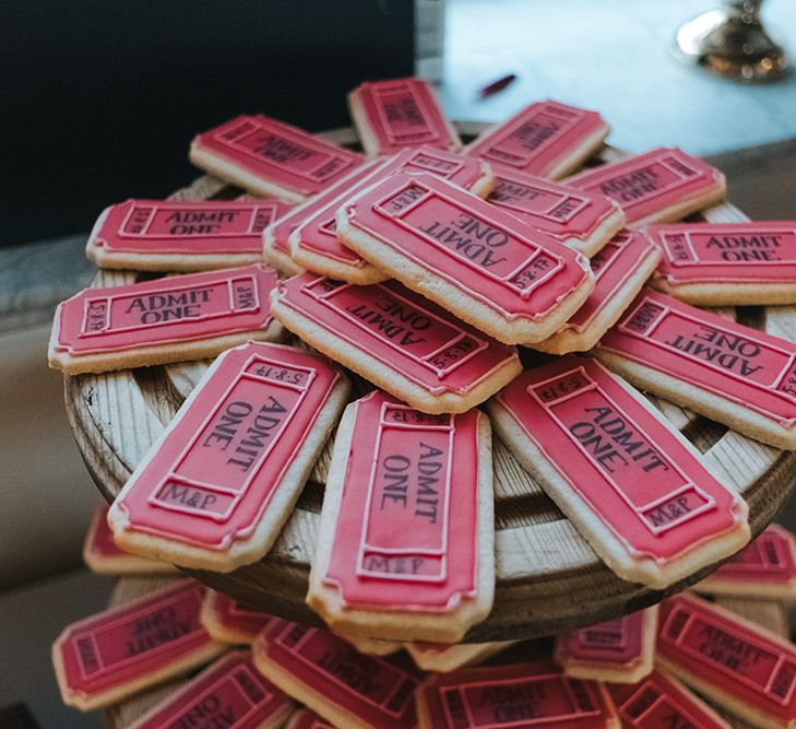 Cinema Ticket Biscuits for Wedding Dessert Table | Meringue Kisses &amp; Colourful Wedding Flowers &amp; Stationery for a London Wedding at The Globe | Miss Gen