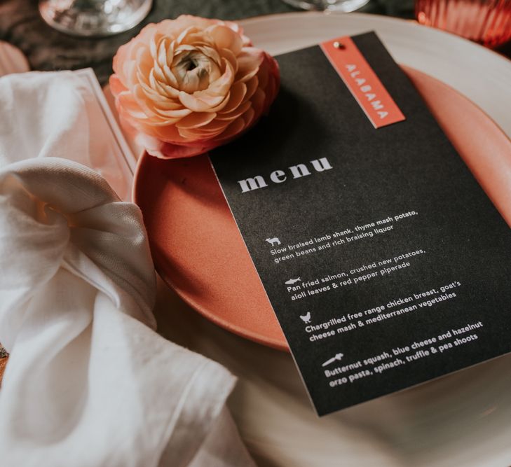 White and Coral Tableware with Statement Menu Card