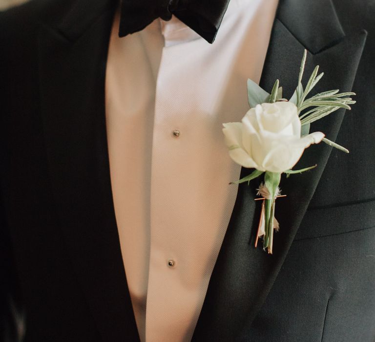 White Rose Buttonhole | Contemporary Elegance Wedding in the Countryside  | M &amp; J Photography | Film by Jacob and Pauline