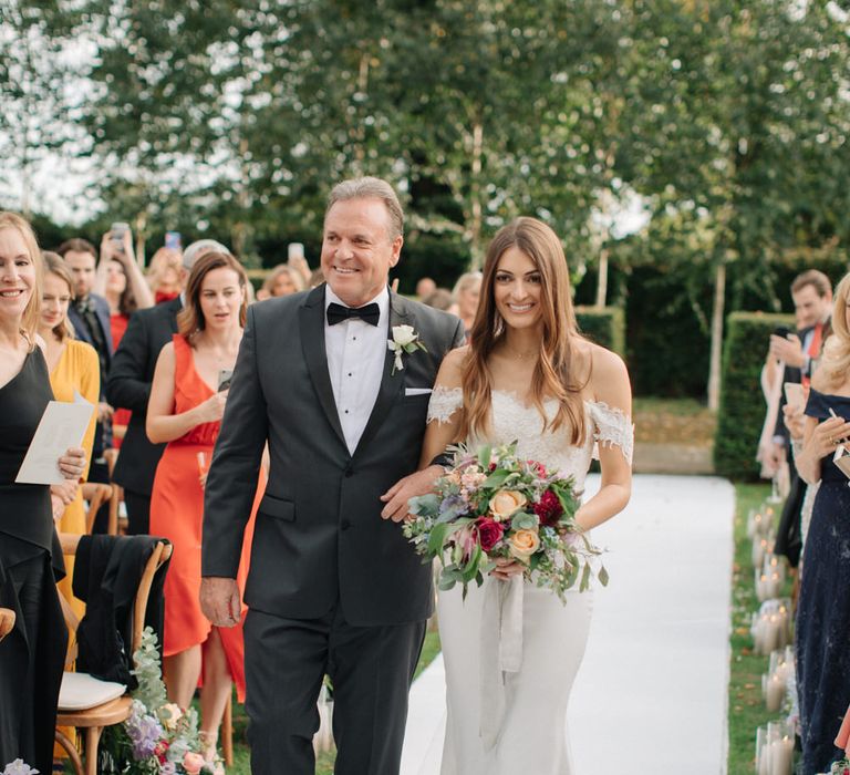 Outdoor Wedding Ceremony | Bridal Entrance in Lace Custom Made Pronovias Wedding Dress | Contemporary Elegance Wedding in the Countryside  | M &amp; J Photography | Film by Jacob and Pauline