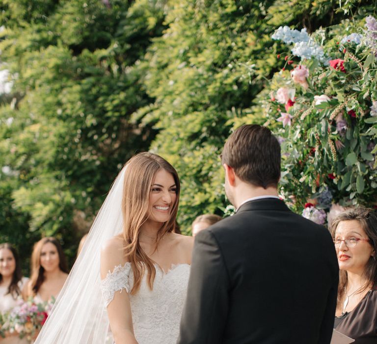 Outdoor Wedding Ceremony | Vows | Bride in Lace Custom Made Pronovias Wedding Dress | Groom in Black Tie | Contemporary Elegance Wedding in the Countryside  | M &amp; J Photography | Film by Jacob and Pauline