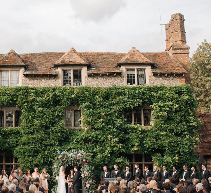 Outdoor Wedding Ceremony | Bride in Lace Custom Made Pronovias Wedding Dress | Groom in Black Tie | Contemporary Elegance Wedding in the Countryside  | M &amp; J Photography | Film by Jacob and Pauline