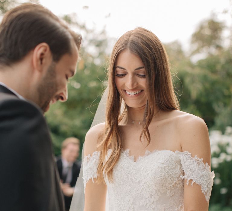 Outdoor Wedding Ceremony | Vows | Bride in Lace Custom Made Pronovias Wedding Dress | Groom in Black Tie | Contemporary Elegance Wedding in the Countryside  | M &amp; J Photography | Film by Jacob and Pauline