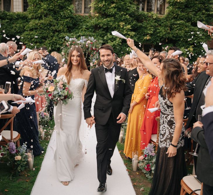 Outdoor Wedding Ceremony | Bride in Lace Custom Made Pronovias Wedding Dress | Groom in Black Tie | Contemporary Elegance Wedding in the Countryside  | M &amp; J Photography | Film by Jacob and Pauline