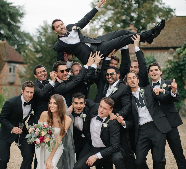 Groomsmen in Black Tie Suit | Contemporary Elegance Wedding in the Countryside  | M &amp; J Photography | Film by Jacob and Pauline