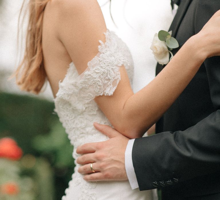 Bride in Lace Custom Made Pronovias Wedding Dress | Groom in Black Tie | Contemporary Elegance Wedding in the Countryside  | M &amp; J Photography | Film by Jacob and Pauline