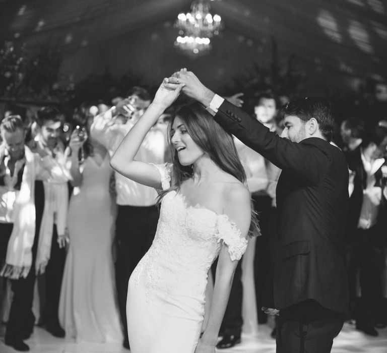 First Dance | Bride in Lace Custom Made Pronovias Wedding Dress | Groom in Black Tie | Contemporary Elegance Wedding in the Countryside  | M &amp; J Photography | Film by Jacob and Pauline