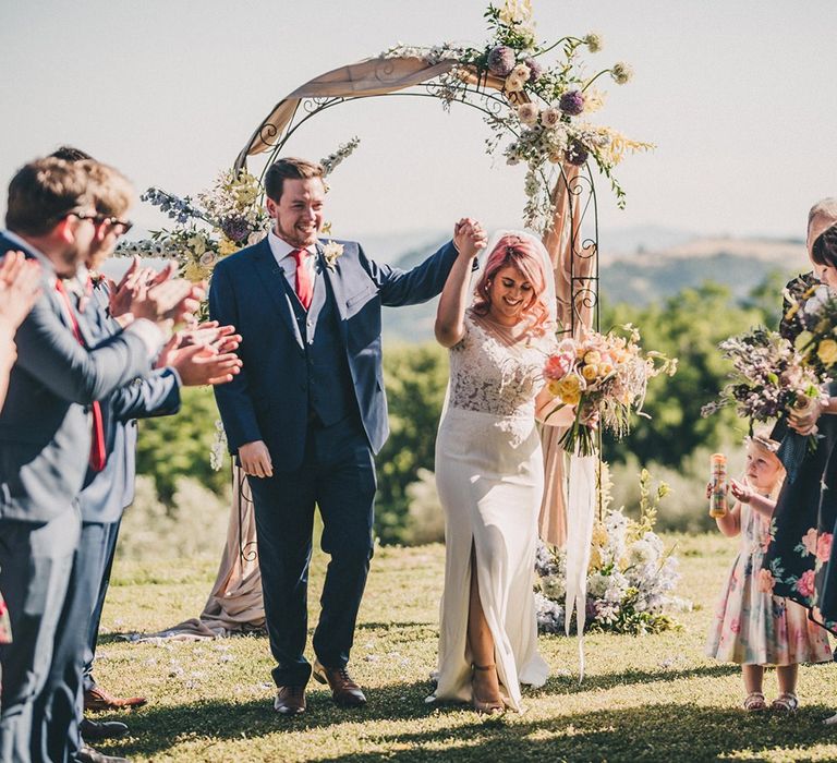 Bride and groom newlyweds at Tuscany wedding