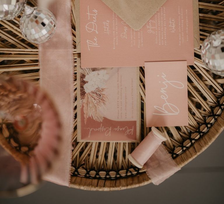 Blush pink wedding invitation by Wonderland Invites