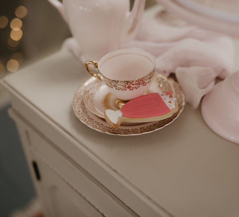 Vintage china tea cup and Ice-cream sundae biscuit