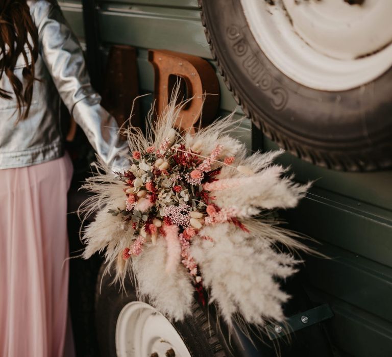 Dried flower bouquet with pampas grass and foliage