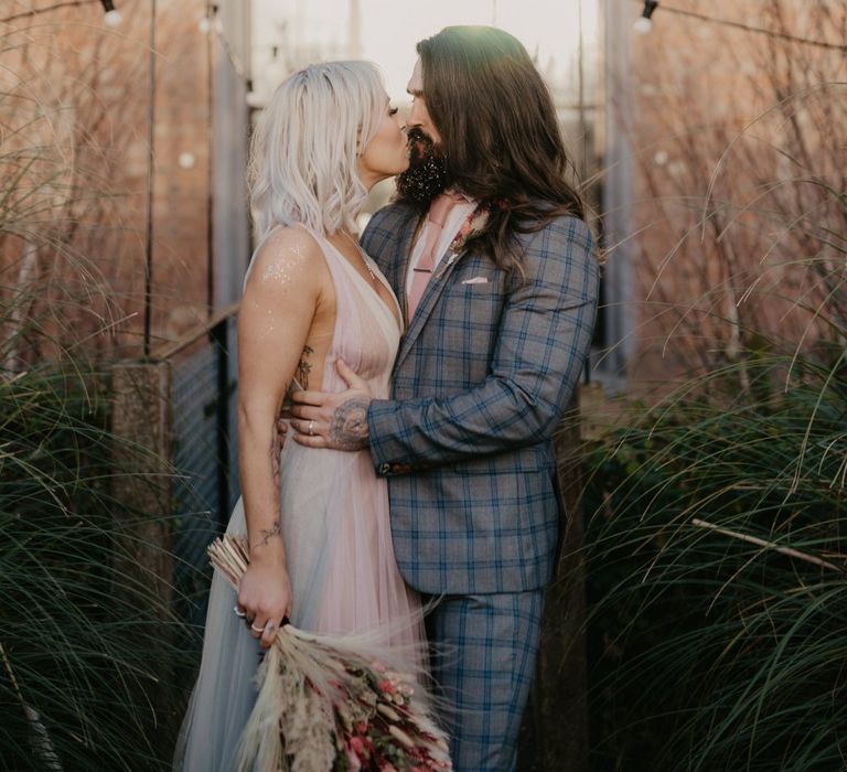 Groom in Blue check suit