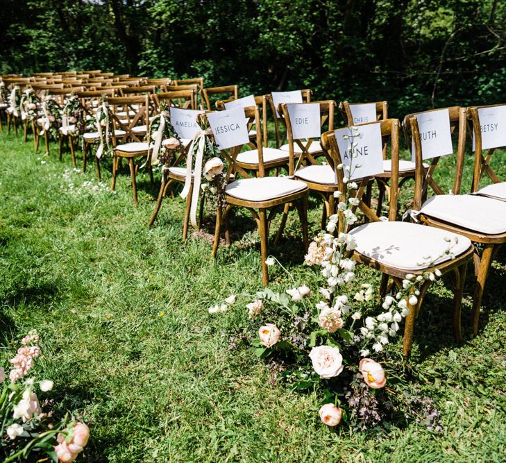 Outdoor Wedding Ceremony Chairs with Aisle Flowers