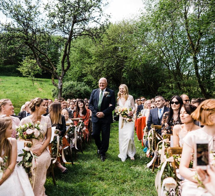 Outdoor Wedding Ceremony Bridal Entrance in Andrea Hawkes  Dress