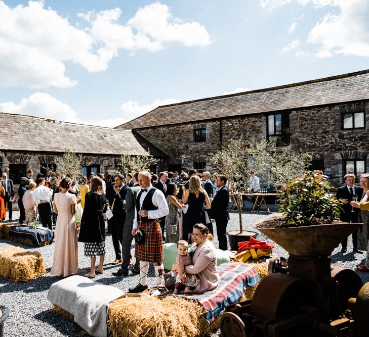 Drinks Reception at Anran Wedding Venue with Hay Bale Seating