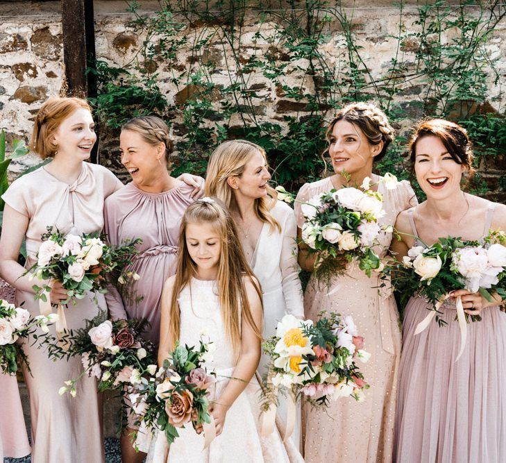 Bridal Party Portrait with Bridesmaids in High Street Dresses