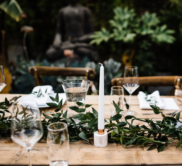 Table Decor with Foliage Runner and Taper Candle