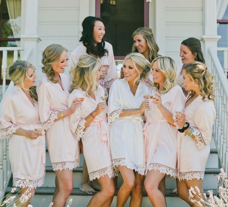 Bridal Party in Pink and White Wedding Morning Getting Ready Robes