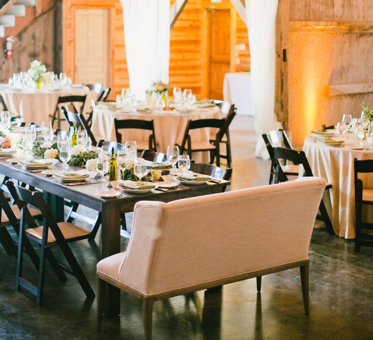 Ranch Wedding Reception Decor including  Drapes and Love Seat