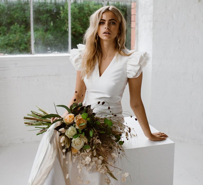 Bridal Separates From Halfpenny London // Minimalist Bridal Inspiration Styled By One Stylish Day With Foliage &amp; Dried Flowers // Bridal Wear By Halfpenny London // Images By Agnes Black