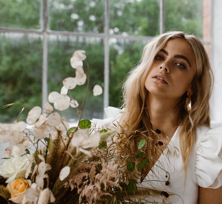 Bridal Separates From Halfpenny London // Minimalist Bridal Inspiration Styled By One Stylish Day With Foliage &amp; Dried Flowers // Bridal Wear By Halfpenny London // Images By Agnes Black