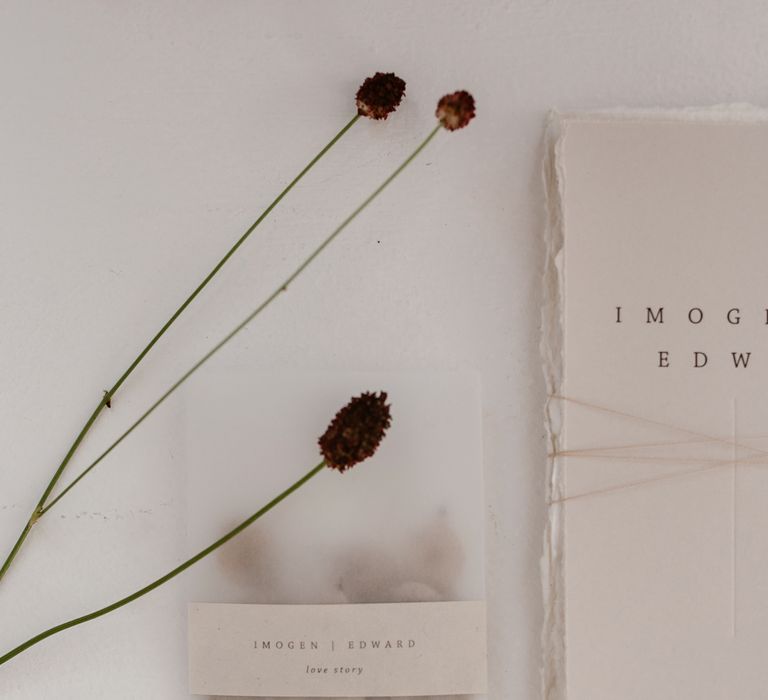 Elegant Minimal Stationery Suite For Wedding // Minimalist Bridal Inspiration Styled By One Stylish Day With Foliage &amp; Dried Flowers // Bridal Wear By Halfpenny London // Images By Agnes Black