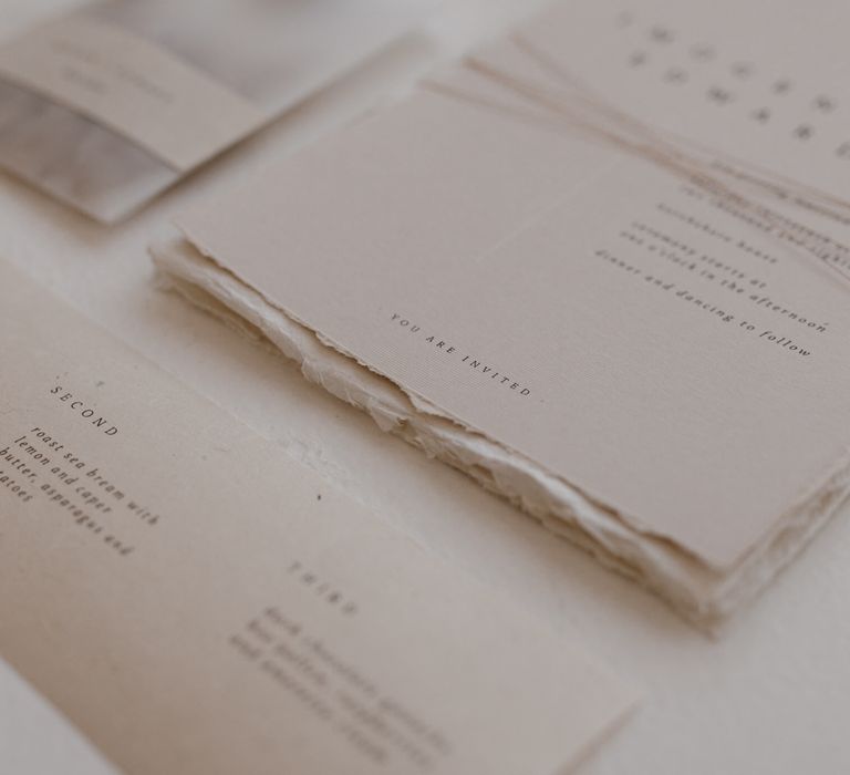 Elegant Minimal Stationery Suite For Wedding // Minimalist Bridal Inspiration Styled By One Stylish Day With Foliage &amp; Dried Flowers // Bridal Wear By Halfpenny London // Images By Agnes Black