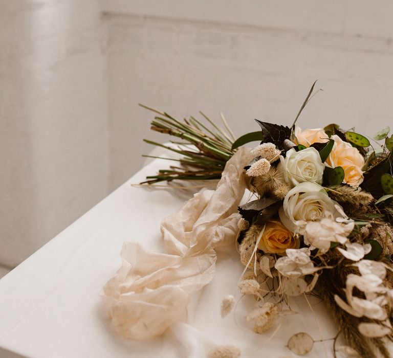 Minimalist Bridal Inspiration Styled By One Stylish Day With Foliage &amp; Dried Flowers // Bridal Wear By Halfpenny London // Images By Agnes Black