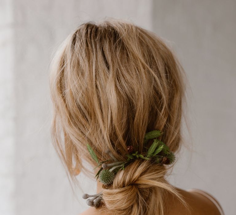 Loose Up Do For Bride // Minimalist Bridal Inspiration Styled By One Stylish Day With Foliage &amp; Dried Flowers // Bridal Wear By Halfpenny London // Images By Agnes Black