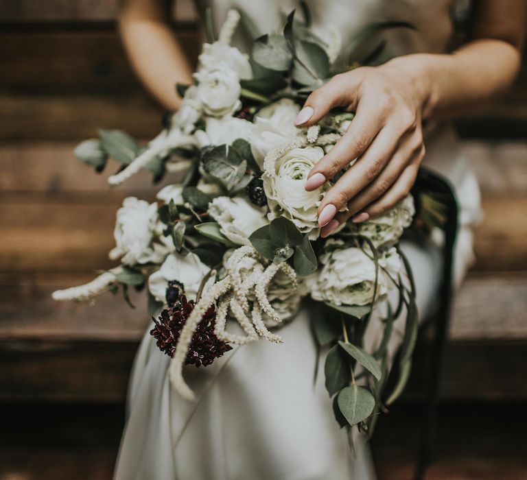 Anemone's &amp; White Genista Bouquet | Minimalist Monochrome Inspiration with Anemone's &amp; White Genista Flowers styled by The Bijou Bride | Igor Demba Photography | Gione da Silva  Film