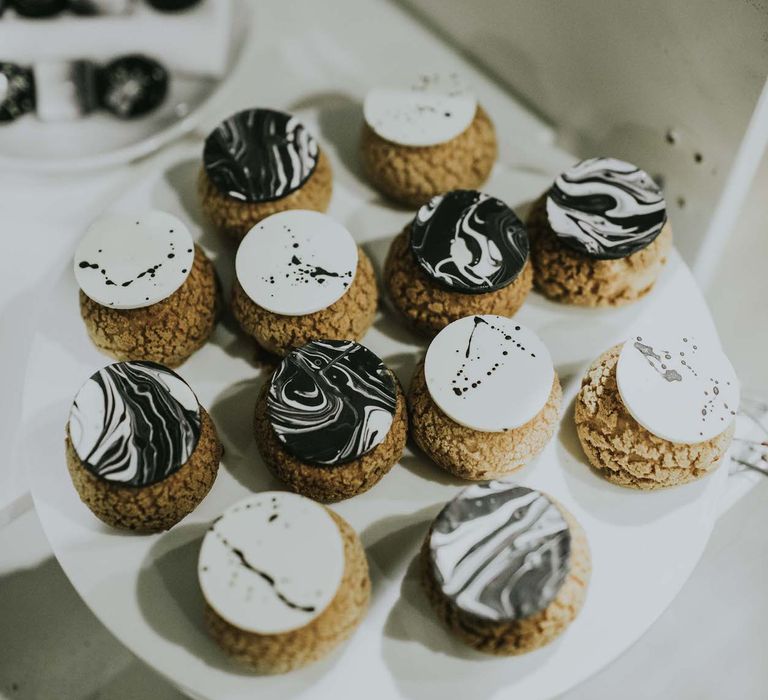 Dessert Table by Gaza's Cakes | Minimalist Monochrome Inspiration with Anemone's &amp; White Genista Flowers styled by The Bijou Bride | Igor Demba Photography | Gione da Silva  Film