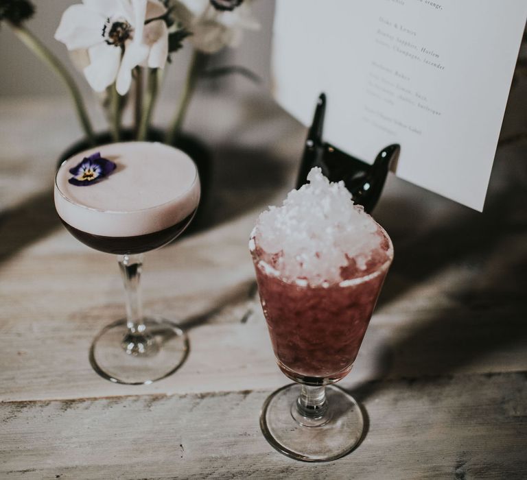 Wedding Cocktails | Minimalist Monochrome Inspiration with Anemone's &amp; White Genista Flowers styled by The Bijou Bride | Igor Demba Photography | Gione da Silva  Film