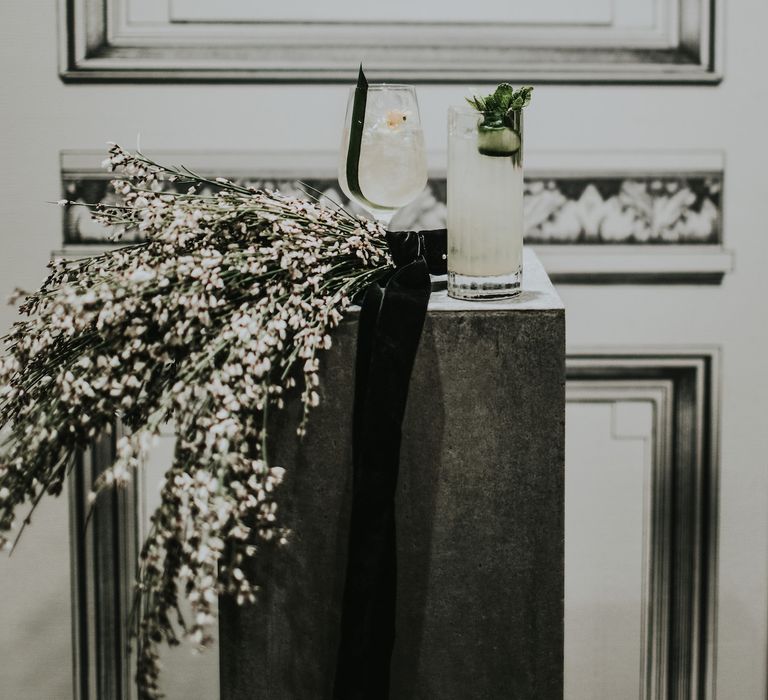 Genista Flowers &amp; Wedding Cocktail | Minimalist Monochrome Inspiration with Anemone's &amp; White Genista Flowers styled by The Bijou Bride | Igor Demba Photography | Gione da Silva  Film