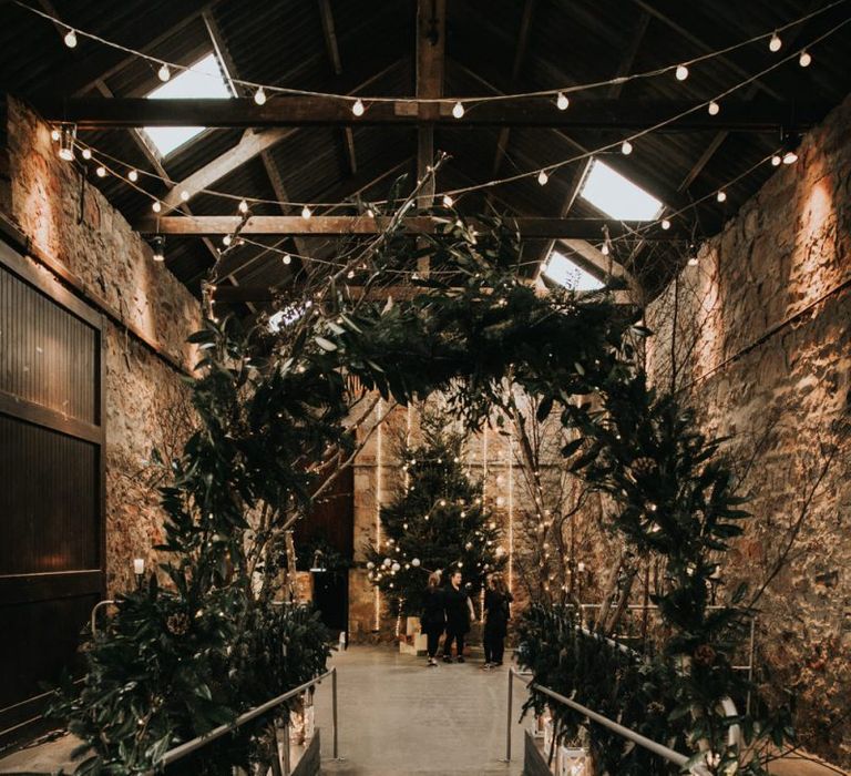 Festoon lighting and Winter wedding decor