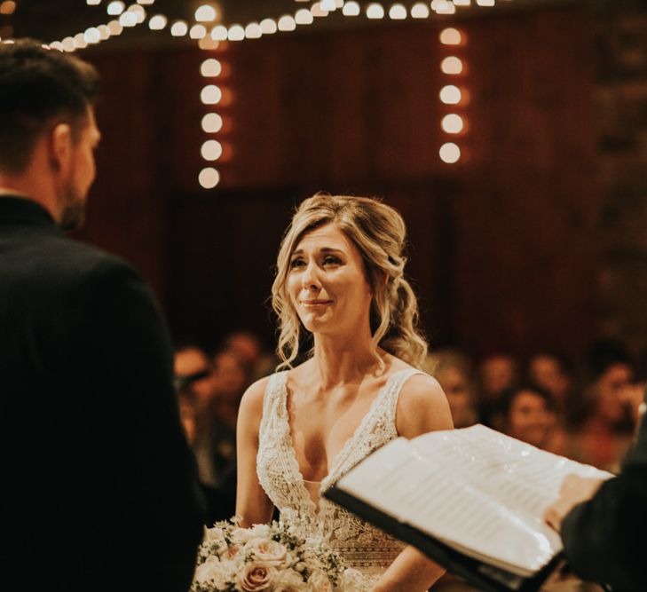 Bride during wedding ceremony