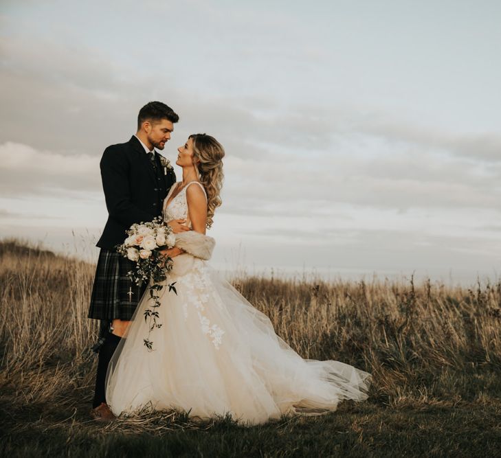 Bride and groom at Kinkell Byre wedding venue in Scotland