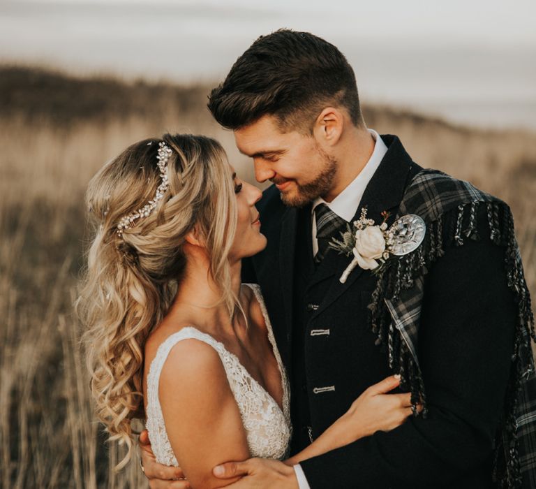 Bridal updo with hairpiece