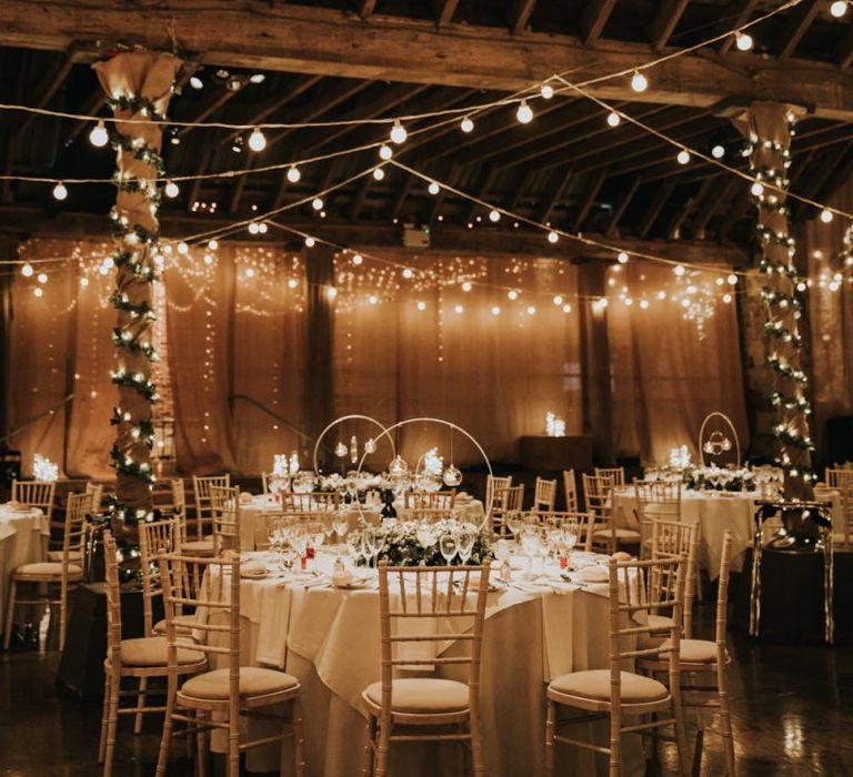 Festoon lighting wedding decor at Kinkell Byre wedding