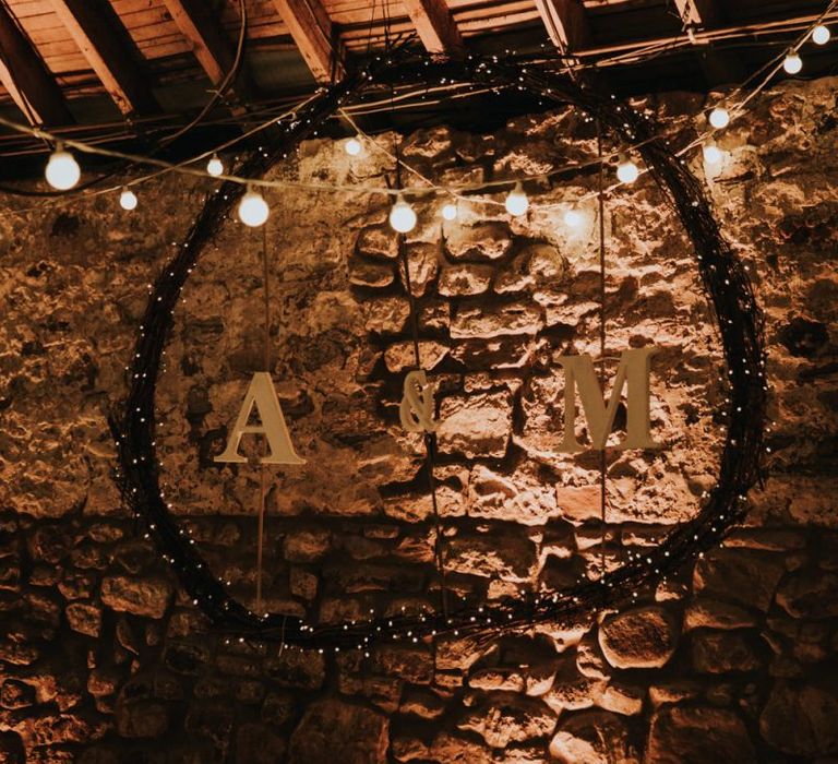 Hoop decor with initials for top table decor at Kinkell Byre wedding