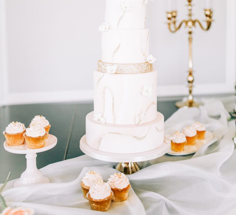 Four Tier Elegant Wedding Cake with Gold Glitter Detail