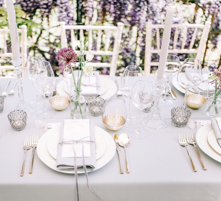 Elegant Place Setting with Grey Table Linens