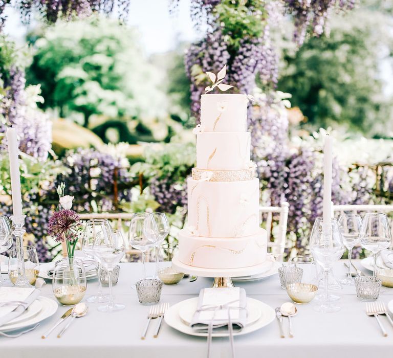 Elegant Four Tier Wedding Cake with Gold Glitter Detail