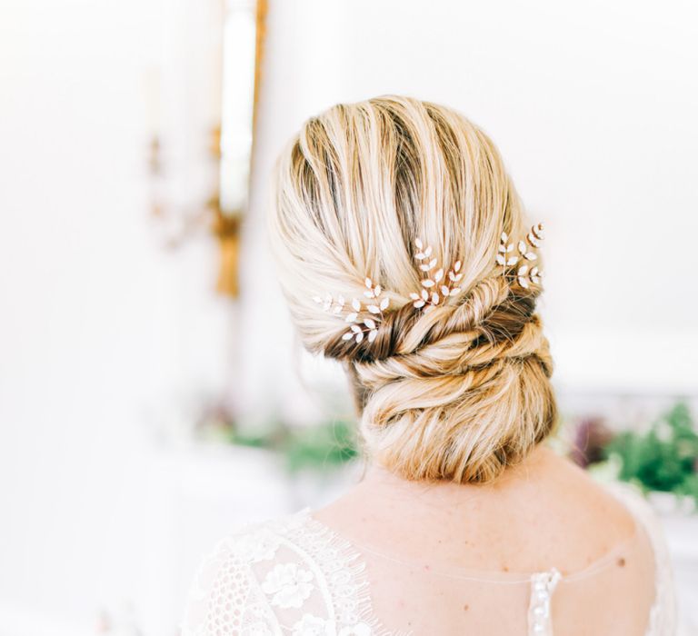 Chic Chignon Bridal Up Do with Hair Accessory